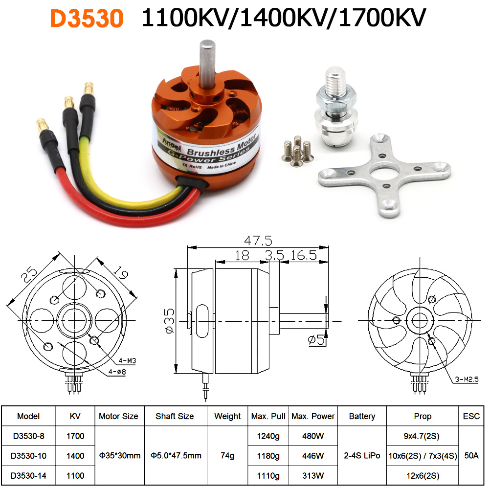 Rc Helicopter Mini - D3530 1100KV 1400KV 1700KV Motor Brushless